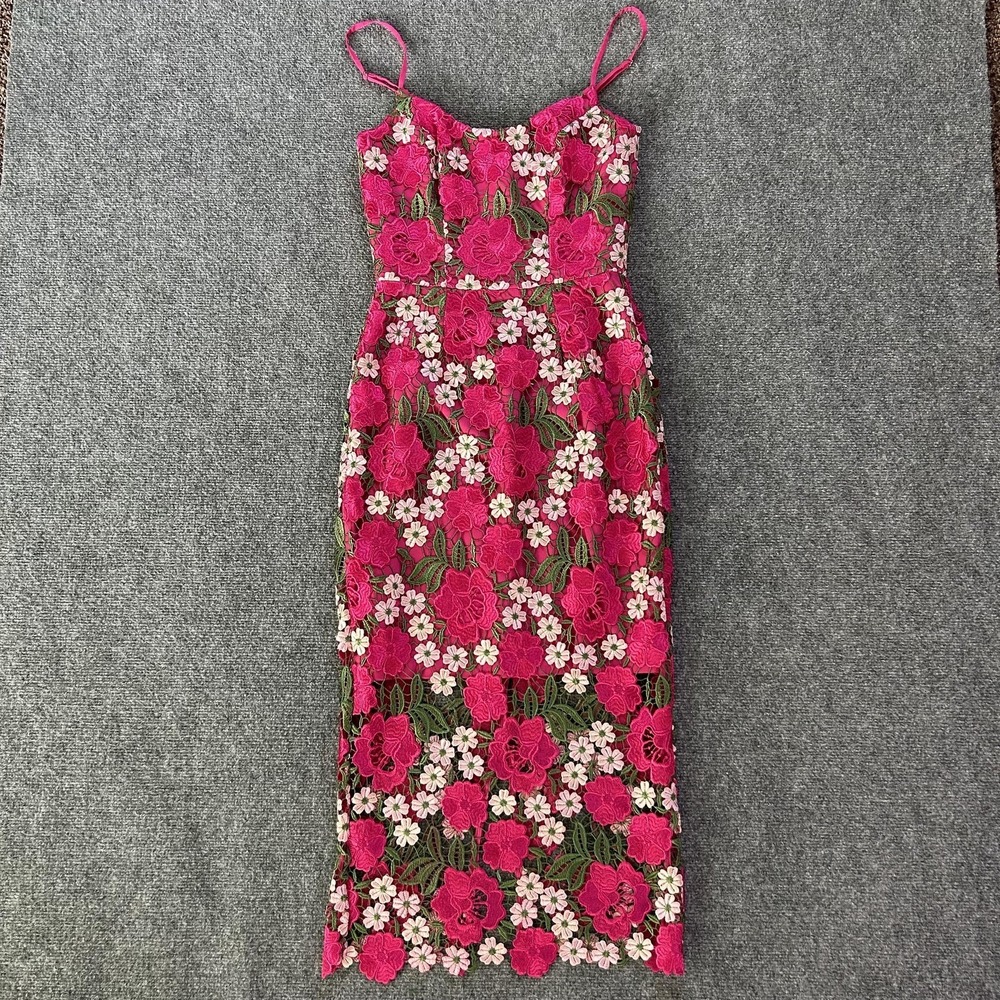 Dress The Population Dress Womens XS Pink Floral Lace Midi Sheath Embroidered - Picture 1 of 14